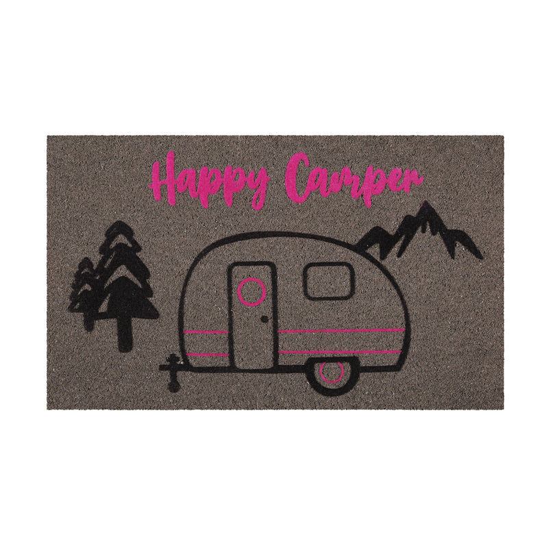 Fußmatte aus Kokosfaser Grau Schwarz "Happy Camper" WECONhome