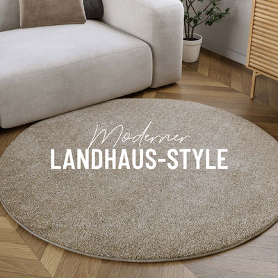 Kurzflorteppich Rund Sand Beige "Manta" Homie Living