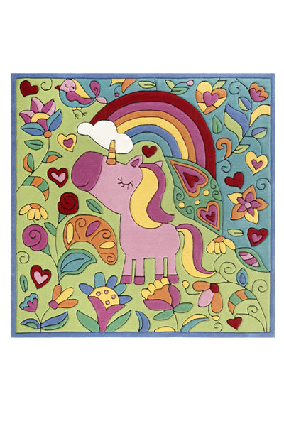 Doodle Kinderteppich Bunt Kurzflor "Lovely Unicorn"