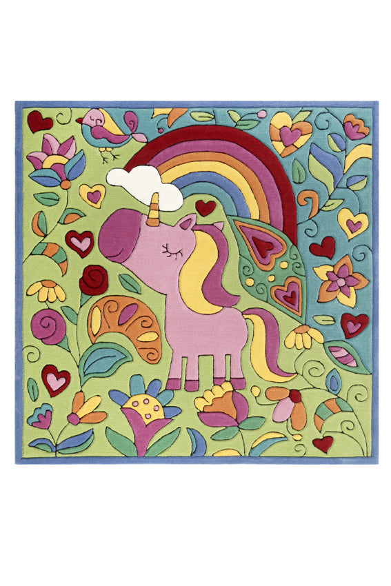 Doodle Kinderteppich Bunt Kurzflor "Lovely Unicorn"